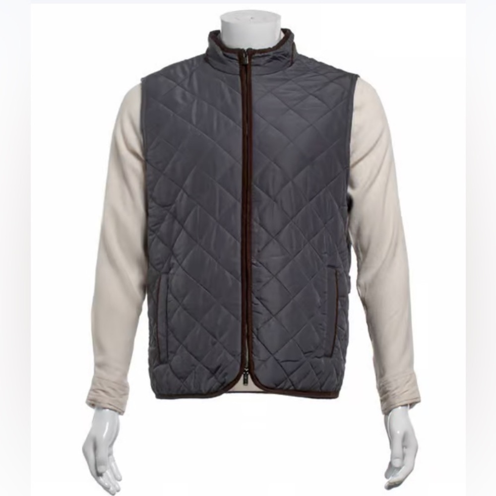 Mens Tahari Quilted Vest with Suede Trim XL Gray Steel  NWT